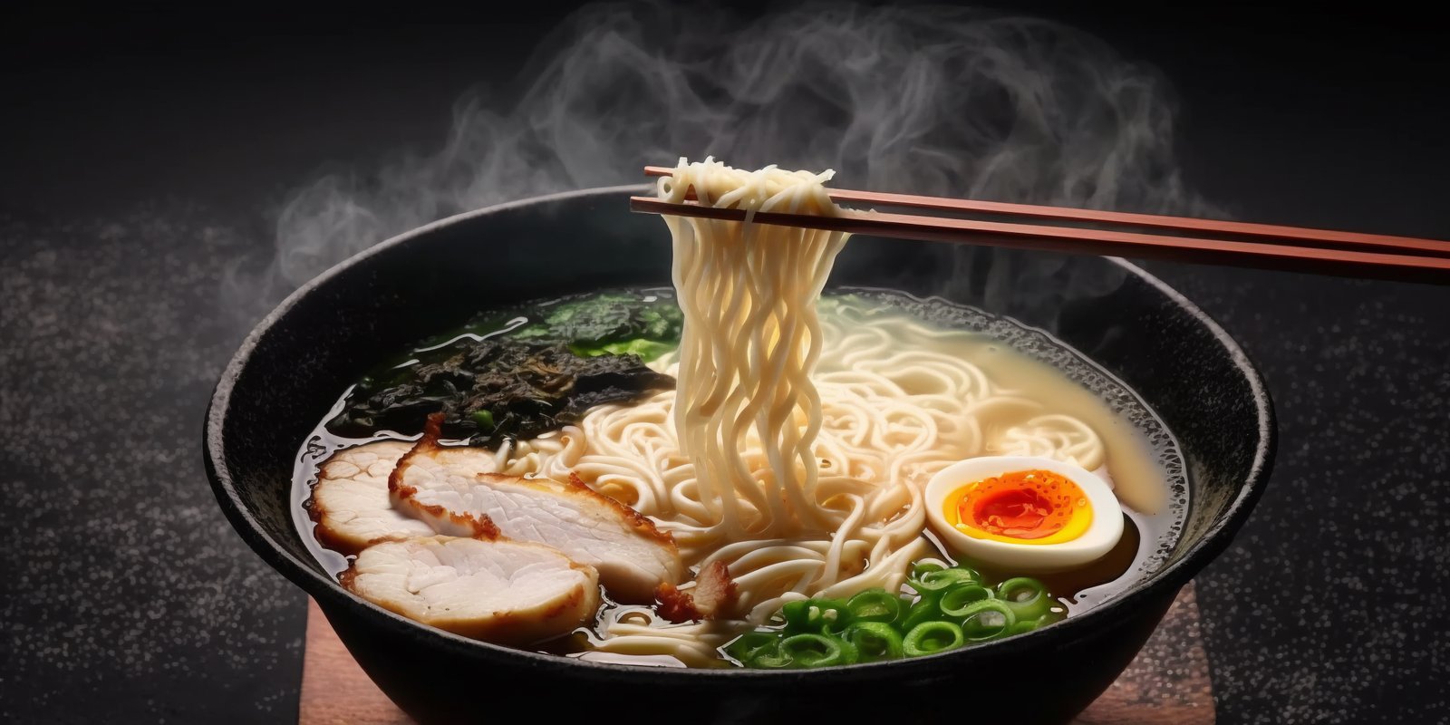 Kirigasumi signature ramen bowl in a dark, elegant setting